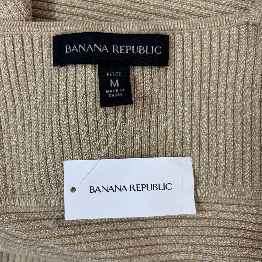 Banana Republic Tank Top Size Petite Medium Tan Gold Metallic Ribbed V Neck New - Picture 6 of 8